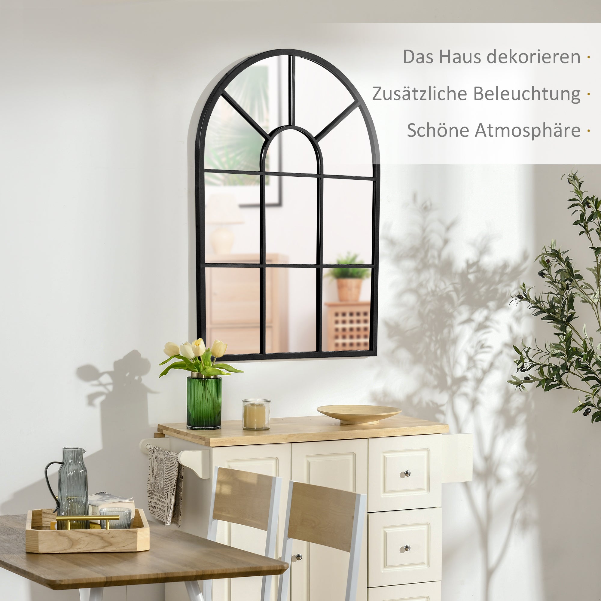 Wall Mirror 91 x 60 cm Window Mirror with Metal Frame Decorative Hanging Mirror Hall Mirror for Bedroom Living Room Black