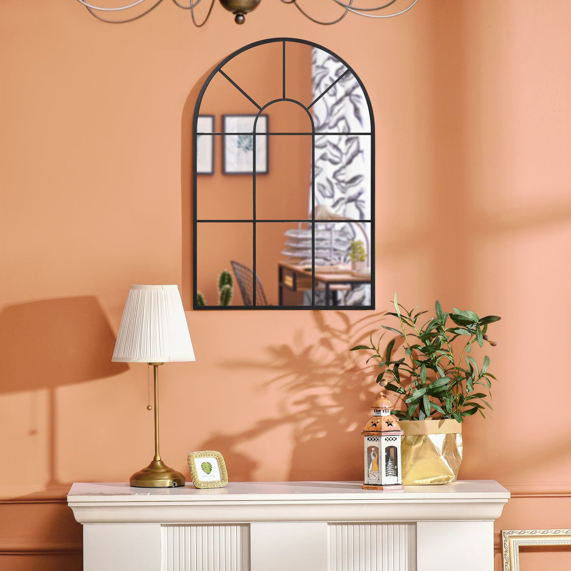 Wall Mirror 91 x 60 cm Window Mirror with Metal Frame Decorative Hanging Mirror Hall Mirror for Bedroom Living Room Black