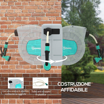 Retractable Garden Hose Reel with 30+2m Water Hose, 180° Swivel Wall-Mounted Automatic Hose Reel with Lock and 7 Sprays for Irrigation in PP, Green and Gray