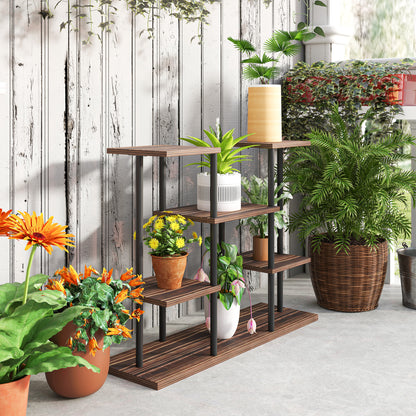 4-Tier Plant Stand, 61.5 cm High Flower Stand for Indoor Outdoor, Wooden Plant Shelf, Multi-level Flower Stand, Flower Step Plant Stand for Living Room, Garden Balcony, Charcoal