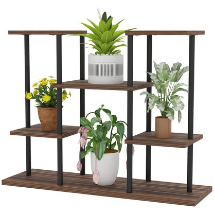 4-Tier Plant Stand, 61.5 cm High Flower Stand for Indoor Outdoor, Wooden Plant Shelf, Multi-level Flower Stand, Flower Step Plant Stand for Living Room, Garden Balcony, Charcoal