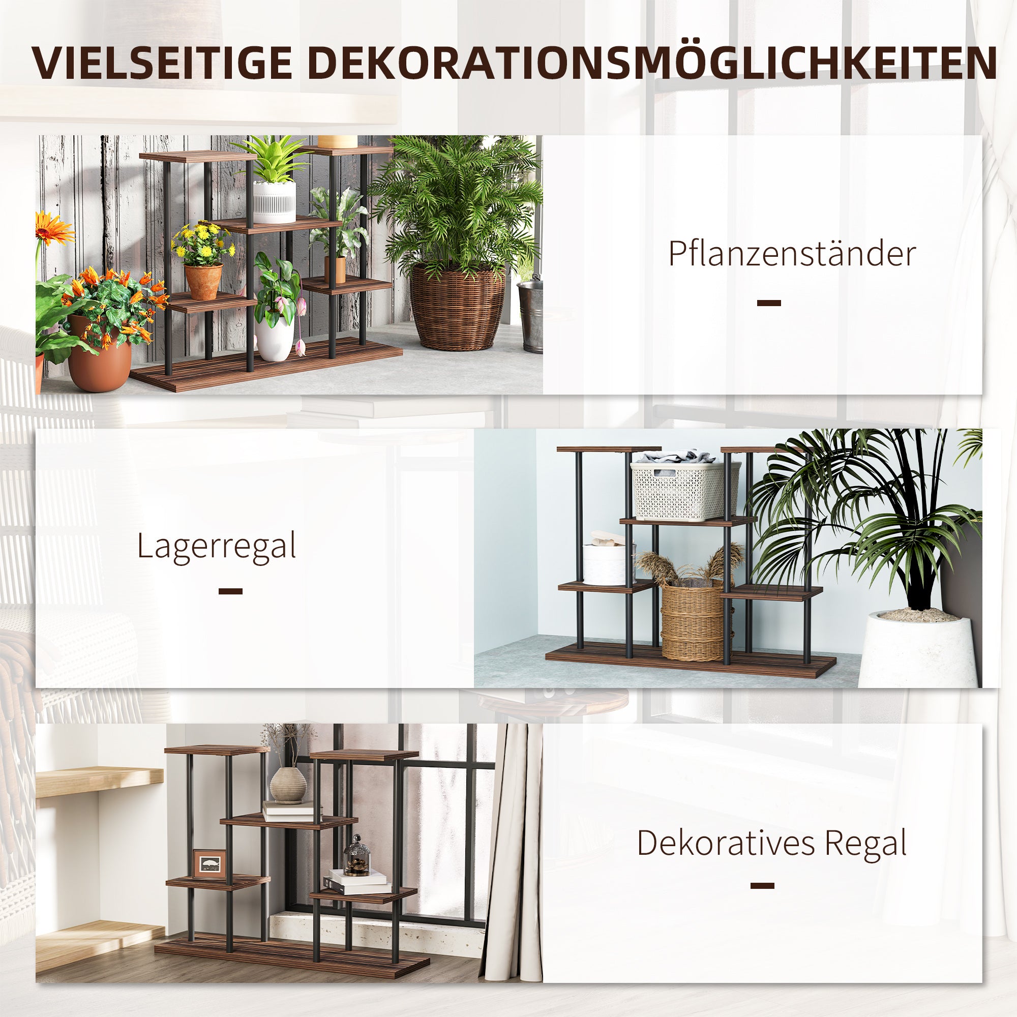 4-Tier Plant Stand, 61.5 cm High Flower Stand for Indoor Outdoor, Wooden Plant Shelf, Multi-level Flower Stand, Flower Step Plant Stand for Living Room, Garden Balcony, Charcoal