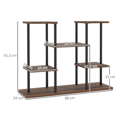 4-Tier Plant Stand, 61.5 cm High Flower Stand for Indoor Outdoor, Wooden Plant Shelf, Multi-level Flower Stand, Flower Step Plant Stand for Living Room, Garden Balcony, Charcoal