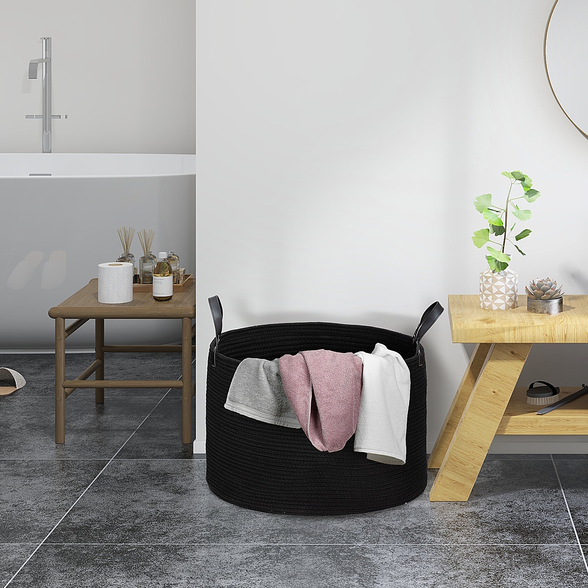 Laundry Basket 88L Foldable Laundry Collector with Handle, Laundry Box for Bathroom, 56 x 56 x 35.5 cm, Black