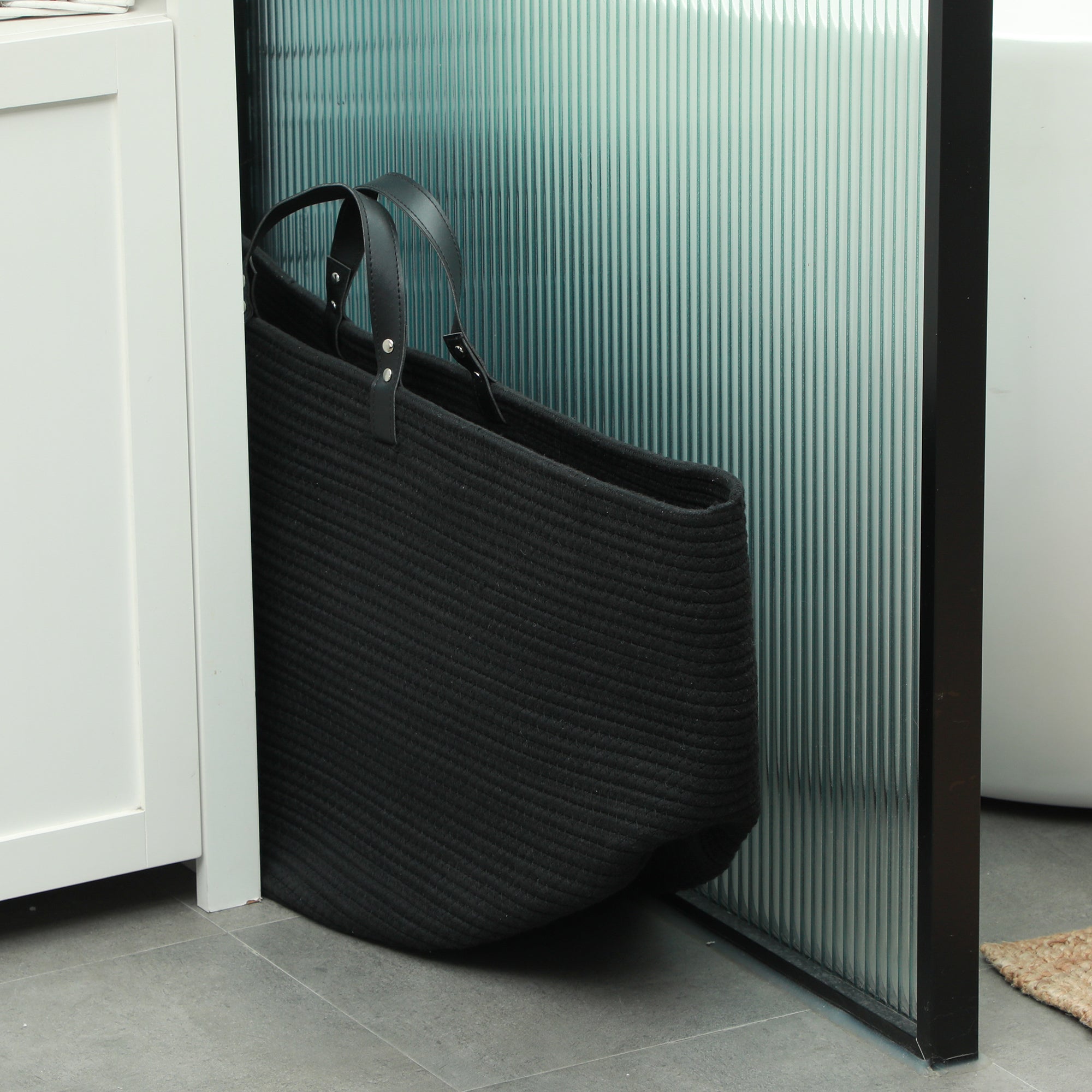 Laundry Basket 88L Foldable Laundry Collector with Handle, Laundry Box for Bathroom, 56 x 56 x 35.5 cm, Black