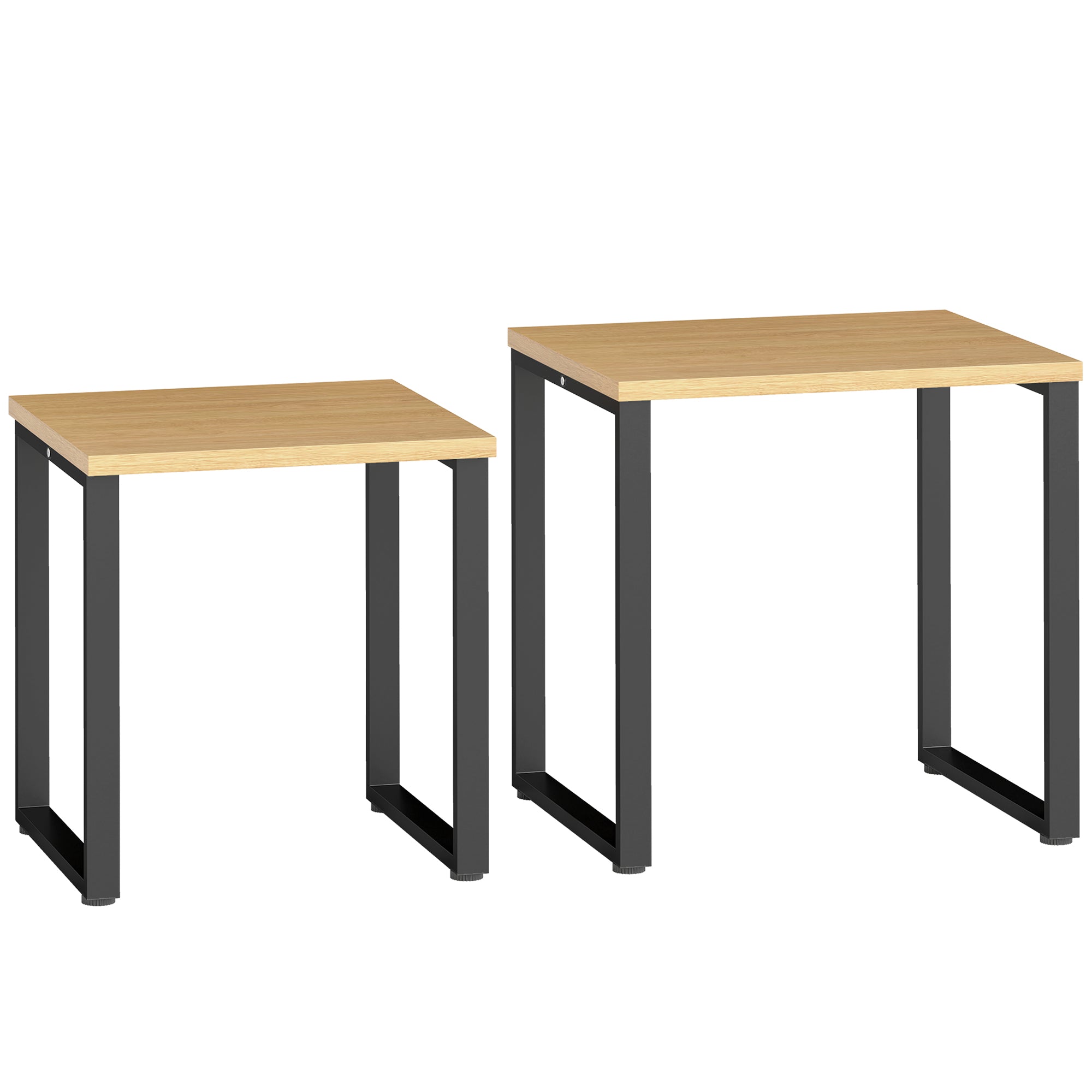 2-Piece Nesting Coffee Table Set with Metal Frame, Natural Wood Finish