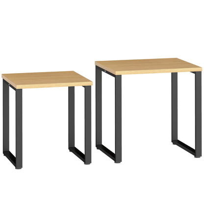 2-Piece Nesting Coffee Table Set with Metal Frame, Natural Wood Finish