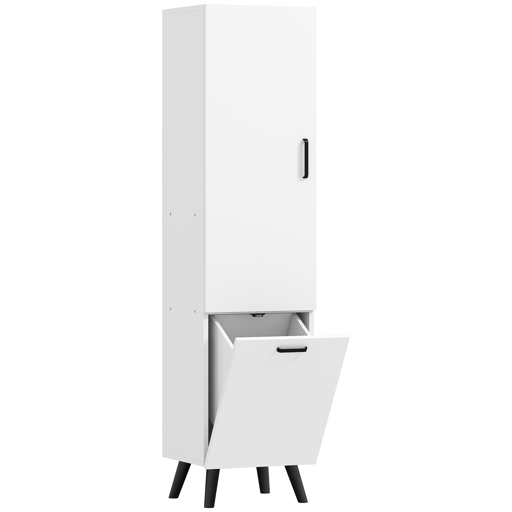 Tall Bathroom Cabinet with Laundry Basket Narrow Bathroom Column with Door and Shelves Auxiliary Furniture for Living Room Kitchen 13.78x12.4x56.69 inches White