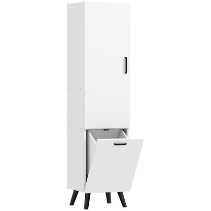 Tall Bathroom Cabinet with Laundry Basket Narrow Bathroom Column with Door and Shelves Auxiliary Furniture for Living Room Kitchen 13.78x12.4x56.69 inches White