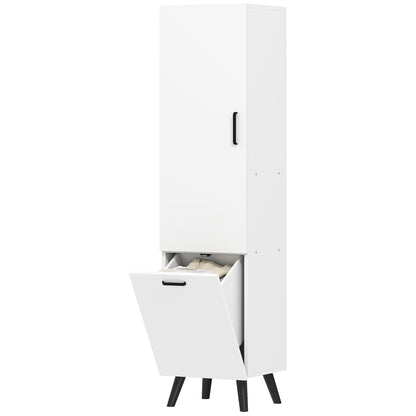 Tall Bathroom Cabinet with Laundry Basket Narrow Bathroom Column with Door and Shelves Auxiliary Furniture for Living Room Kitchen 13.78x12.4x56.69 inches White