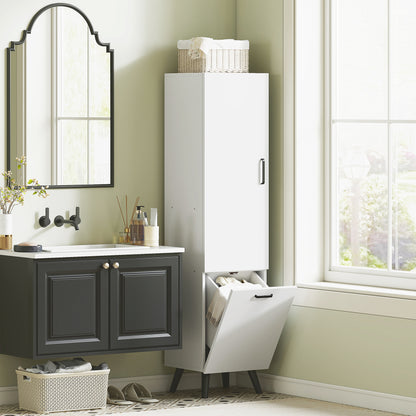 Tall Bathroom Cabinet with Laundry Basket Narrow Bathroom Column with Door and Shelves Auxiliary Furniture for Living Room Kitchen 13.78x12.4x56.69 inches White