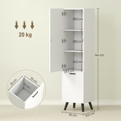 Tall Bathroom Cabinet with Laundry Basket Narrow Bathroom Column with Door and Shelves Auxiliary Furniture for Living Room Kitchen 13.78x12.4x56.69 inches White