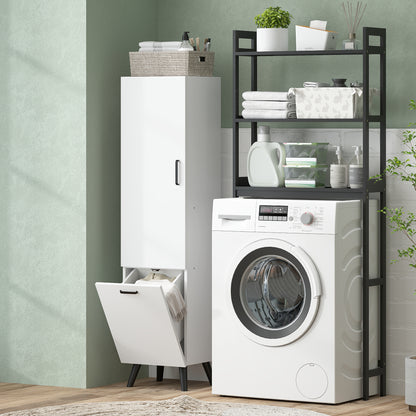 Tall Bathroom Cabinet with Laundry Basket Narrow Bathroom Column with Door and Shelves Auxiliary Furniture for Living Room Kitchen 13.78x12.4x56.69 inches White