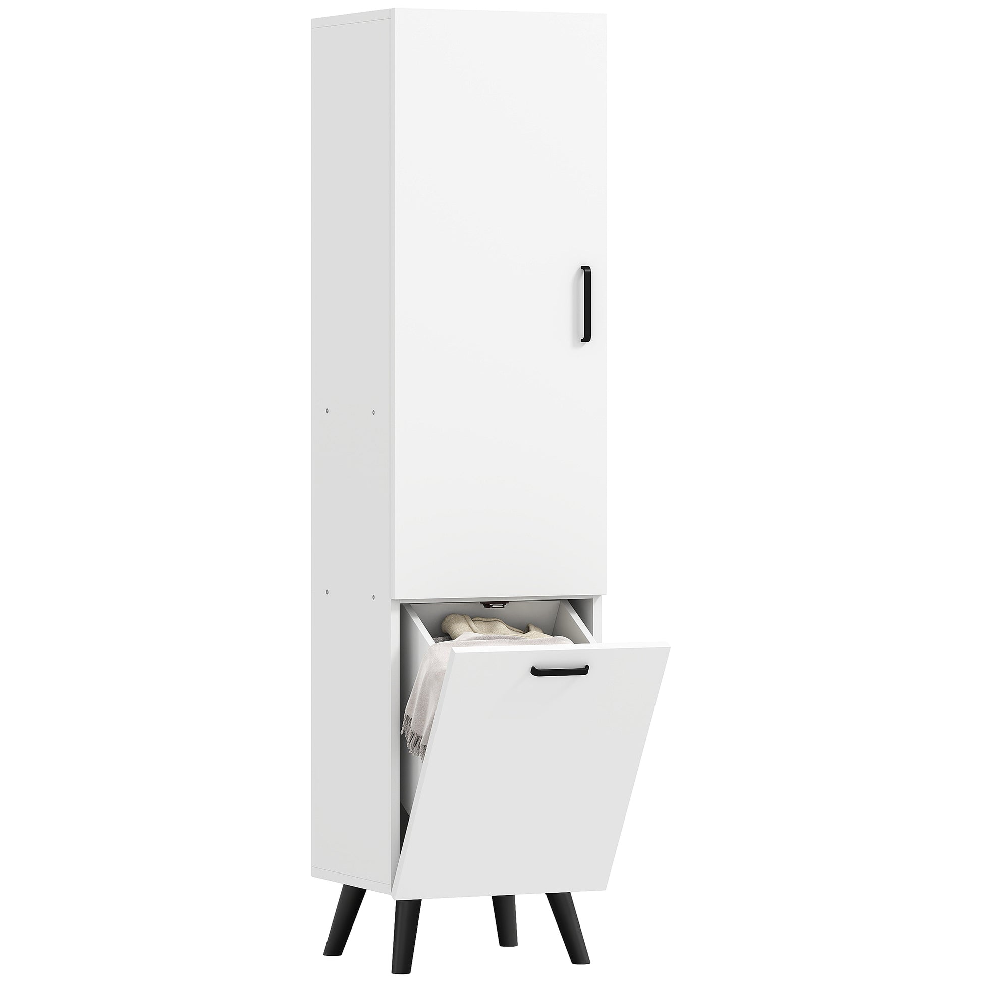 Tall Bathroom Cabinet with Laundry Basket Narrow Bathroom Column with Door and Shelves Auxiliary Furniture for Living Room Kitchen 13.78x12.4x56.69 inches White
