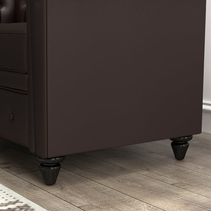 2-Seater Chesterfield Style Faux Leather Sofa, Quilted Loveseat with Arms and Thick Padding, Sofa with Rubber Wood Legs for Living Room and Office, Brown