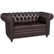 2-Seater Chesterfield Style Faux Leather Sofa, Quilted Loveseat with Arms and Thick Padding, Sofa with Rubber Wood Legs for Living Room and Office, Brown