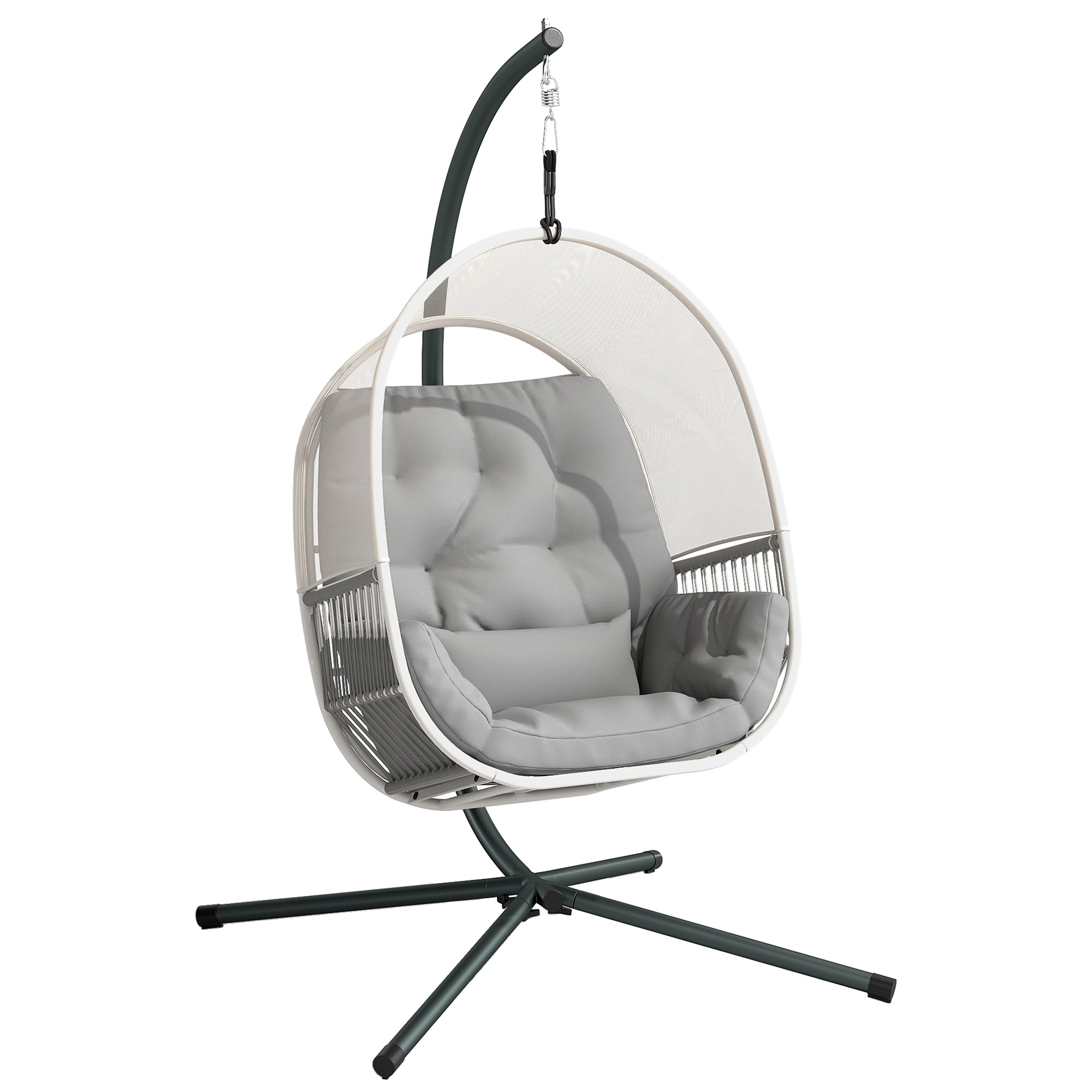 Hanging Chair with Stand, Egg-shaped Hanging Swing with Soft, Deep Cushion, Seat Pads, Hammock for Outdoor Hanging Seat Outdoor, Patio, Garden, Light Grey