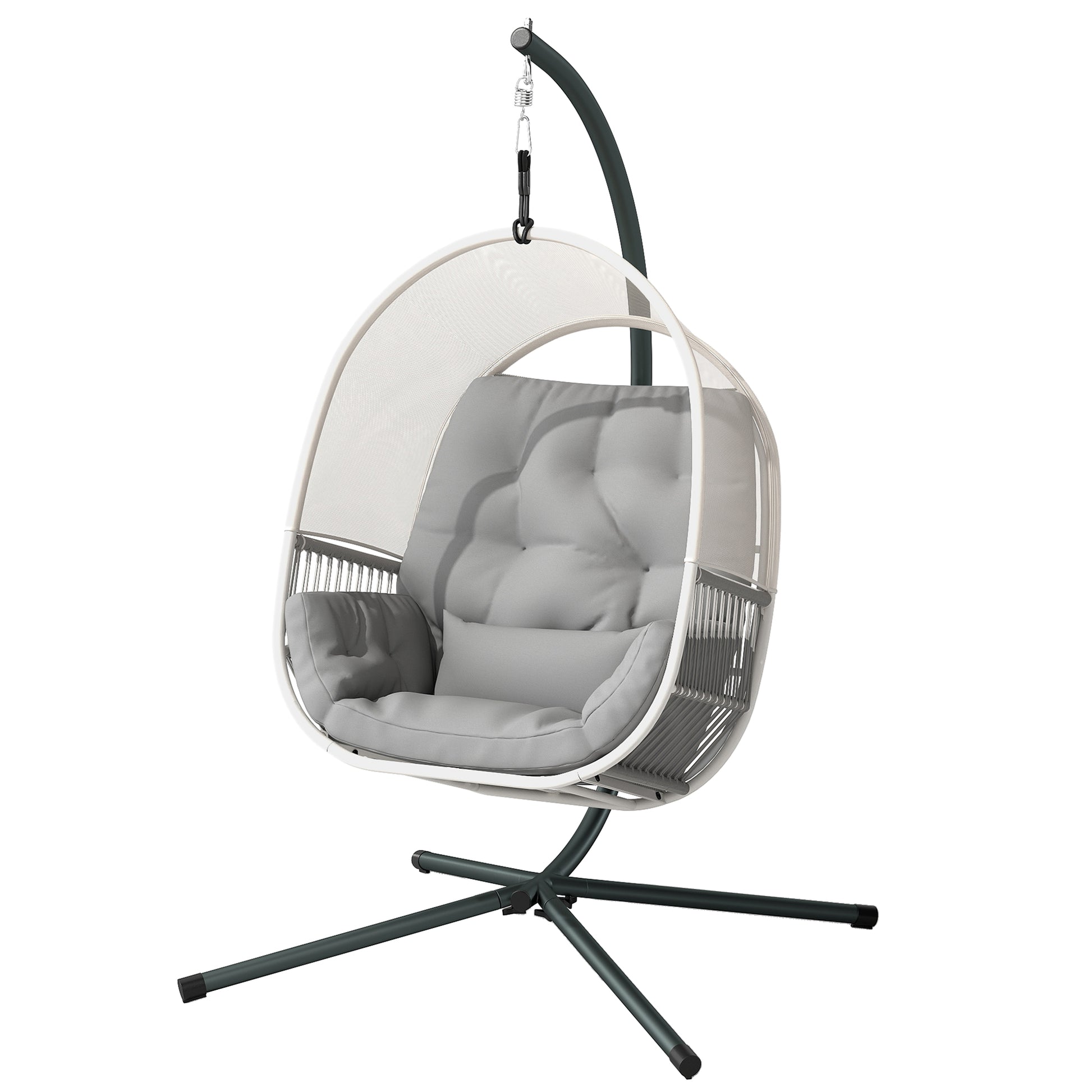 Hanging Chair with Stand, Egg-shaped Hanging Swing with Soft, Deep Cushion, Seat Pads, Hammock for Outdoor Hanging Seat Outdoor, Patio, Garden, Light Grey
