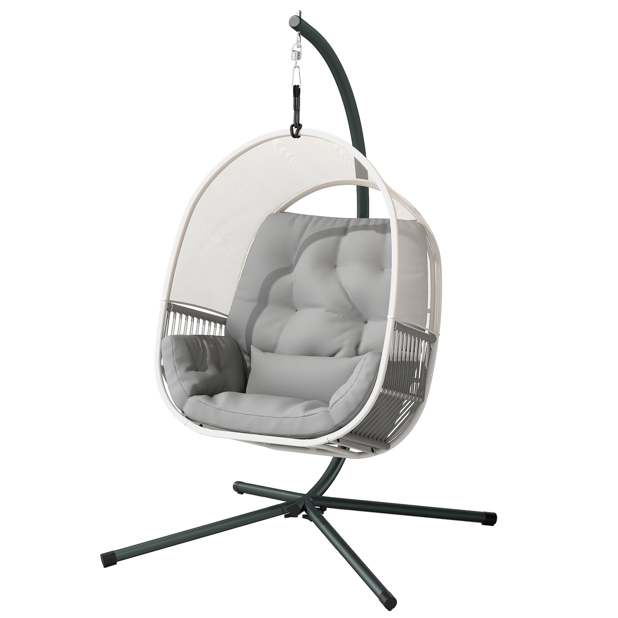 Hanging Chair with Stand, Egg-shaped Hanging Swing with Soft, Deep Cushion, Seat Pads, Hammock for Outdoor Hanging Seat Outdoor, Patio, Garden, Light Grey