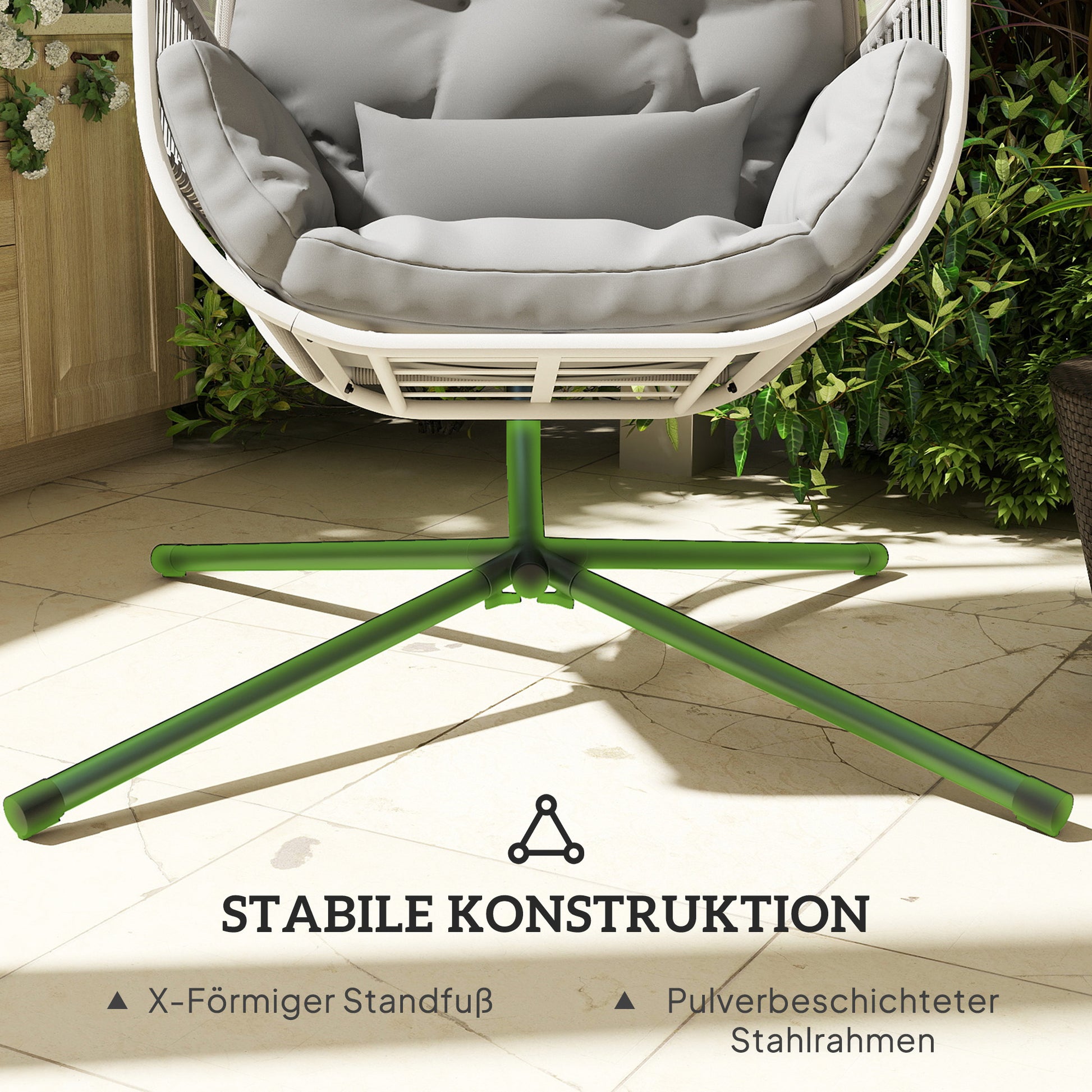 Hanging Chair with Stand, Egg-shaped Hanging Swing with Soft, Deep Cushion, Seat Pads, Hammock for Outdoor Hanging Seat Outdoor, Patio, Garden, Light Grey