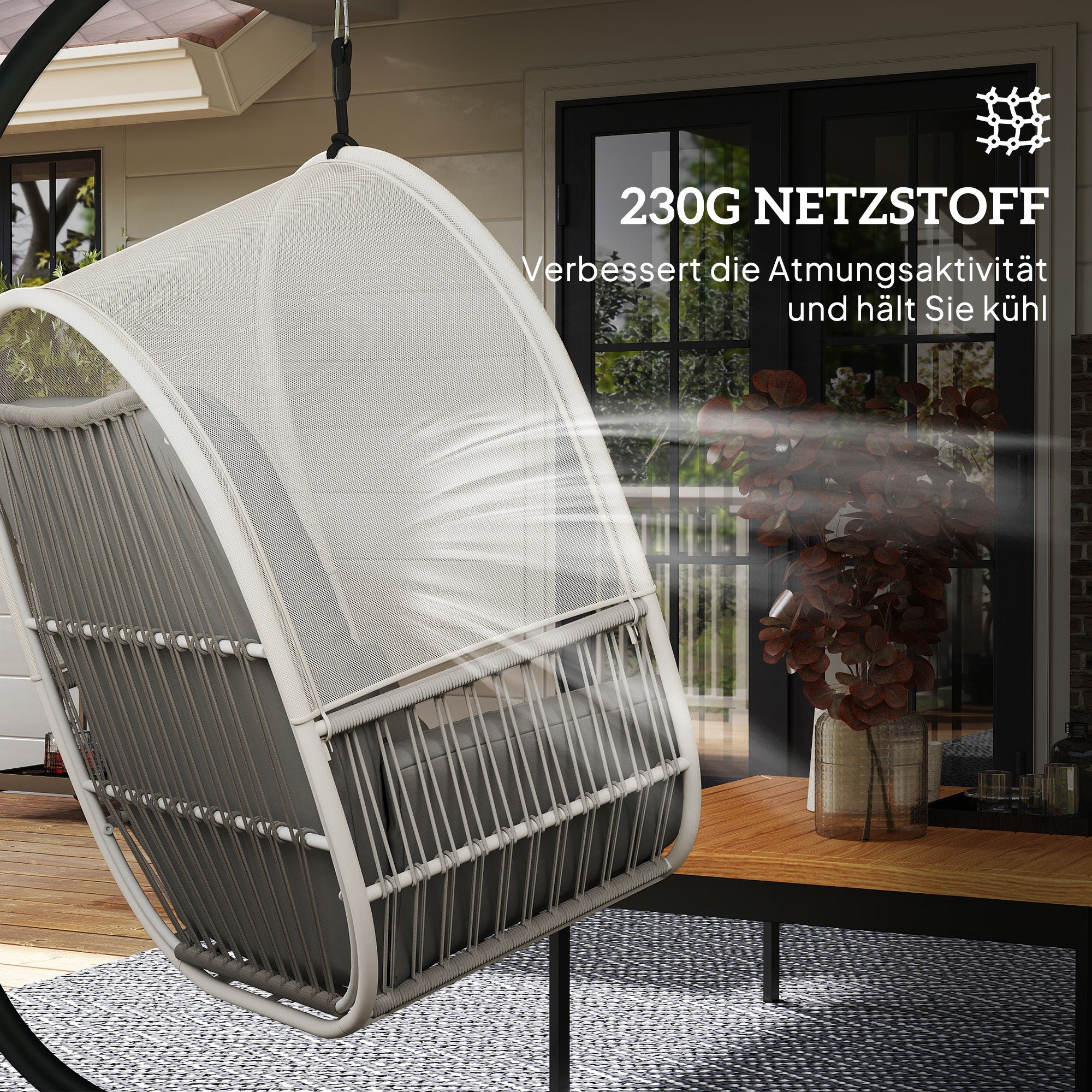 Hanging Chair with Stand, Egg-shaped Hanging Swing with Soft, Deep Cushion, Seat Pads, Hammock for Outdoor Hanging Seat Outdoor, Patio, Garden, Light Grey
