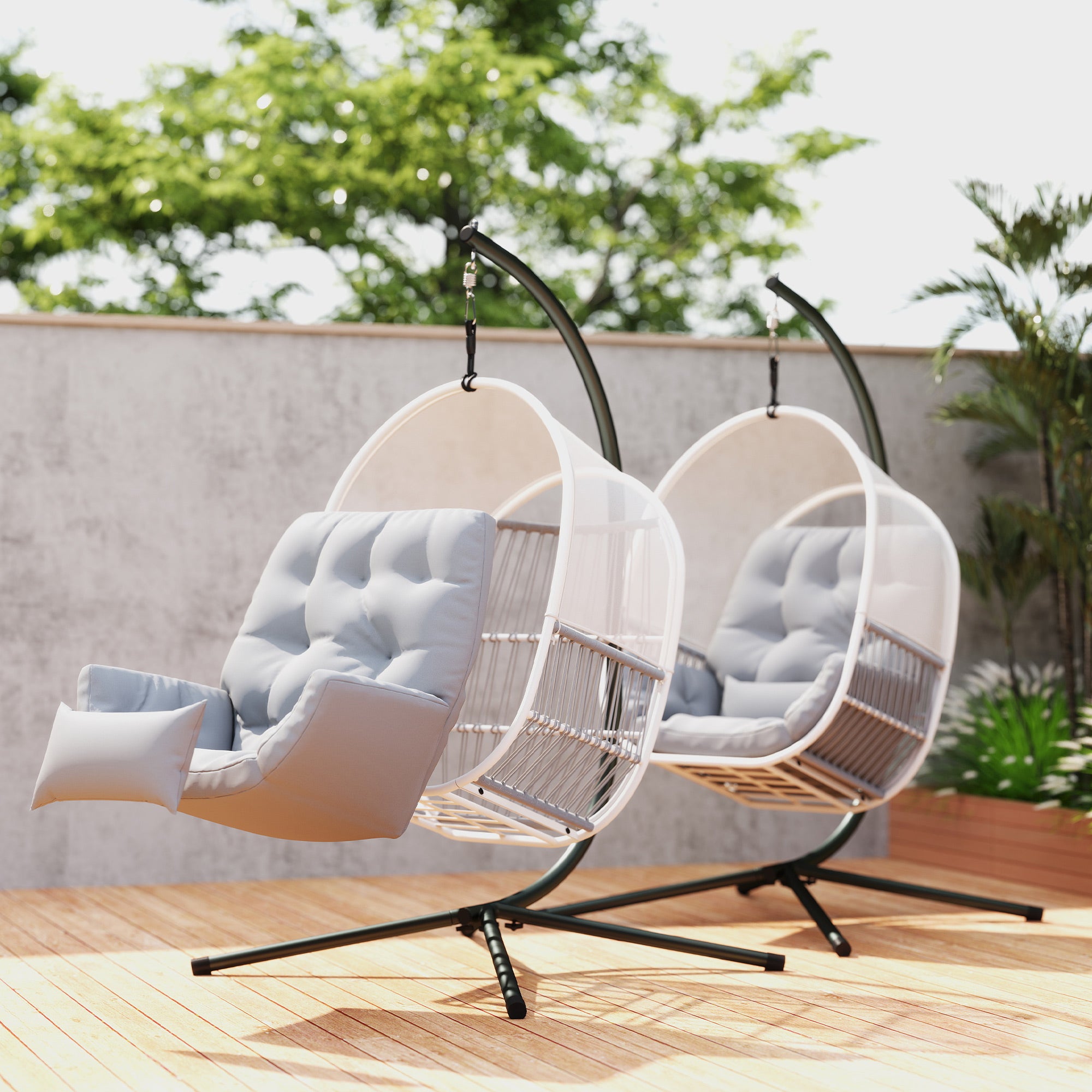 Hanging Chair with Stand, Egg-shaped Hanging Swing with Soft, Deep Cushion, Seat Pads, Hammock for Outdoor Hanging Seat Outdoor, Patio, Garden, Light Grey