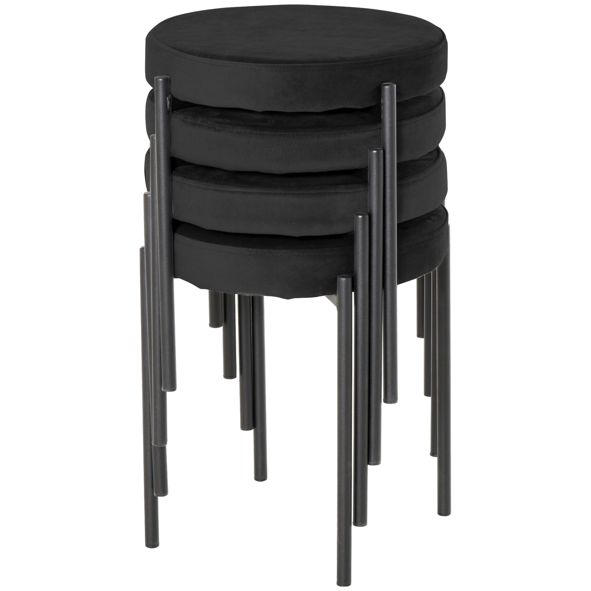 Set of 4 Stackable Dining Chairs Kitchen Chairs with Padded Seat, Velvet-like Fabric Dining Stools Velvet for Kitchen Dining Room Metal Black 41.5 x 41.5 x 46 cm