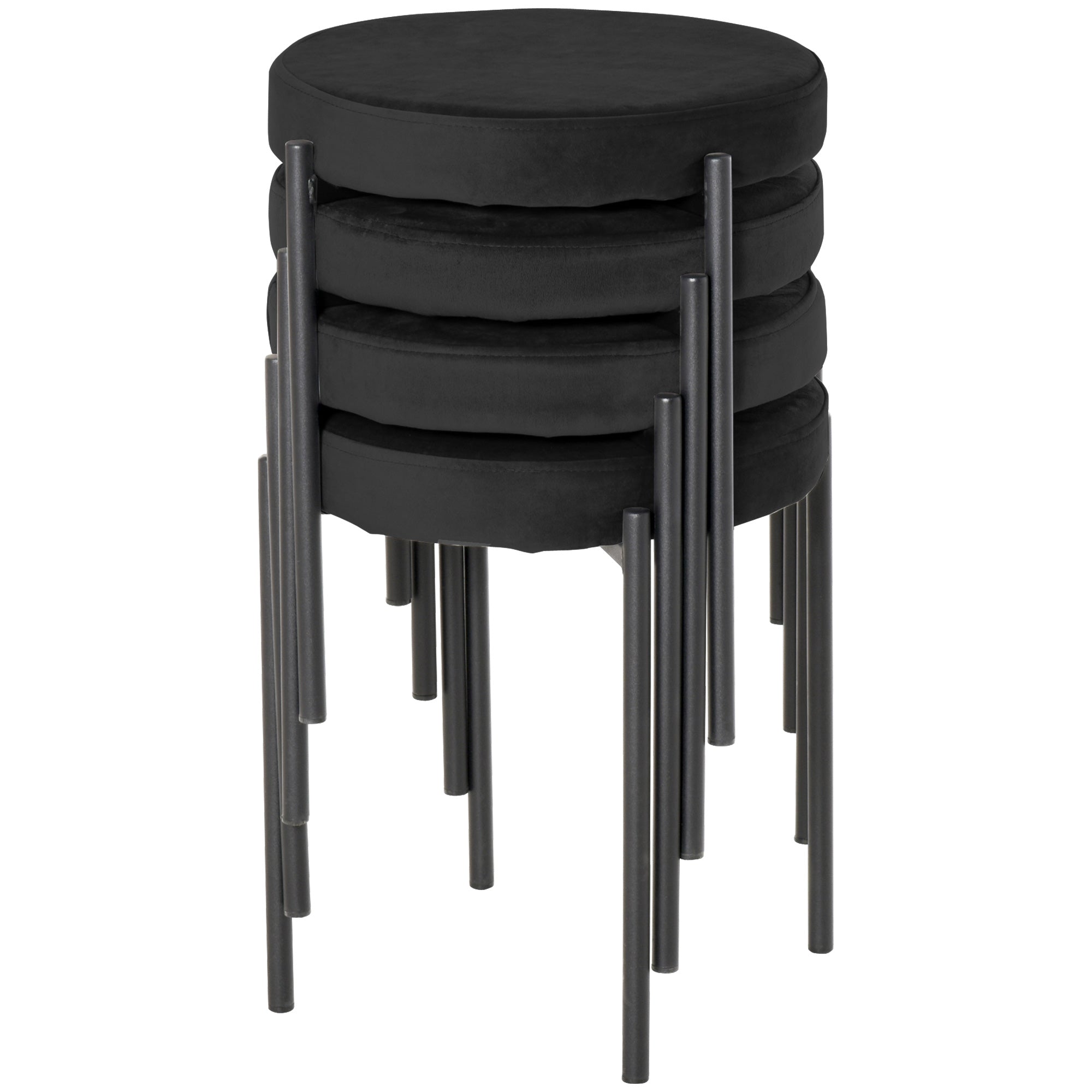 Set of 4 Stackable Dining Chairs Kitchen Chairs with Padded Seat, Velvet-like Fabric Dining Stools Velvet for Kitchen Dining Room Metal Black 41.5 x 41.5 x 46 cm