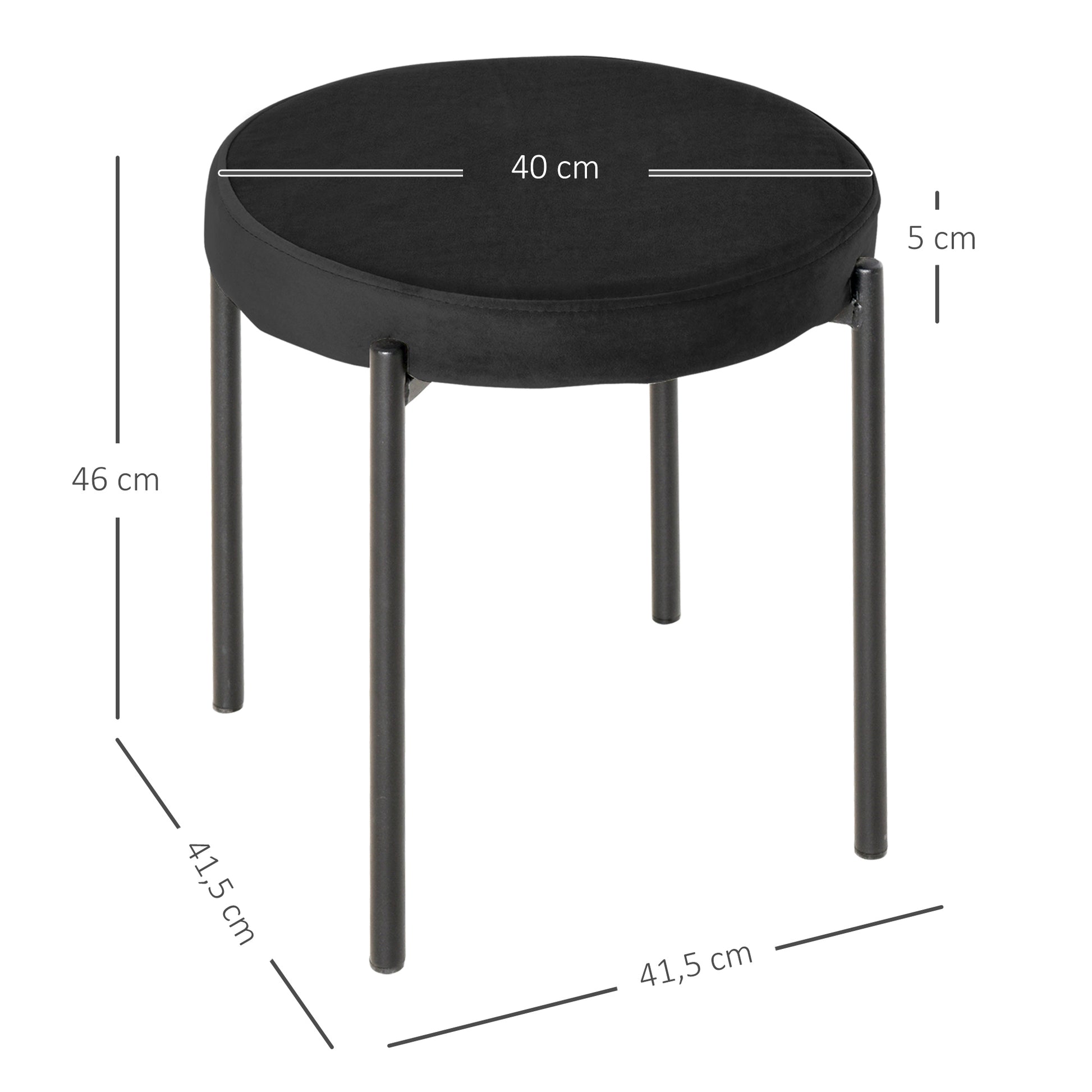 Set of 4 Stackable Dining Chairs Kitchen Chairs with Padded Seat, Velvet-like Fabric Dining Stools Velvet for Kitchen Dining Room Metal Black 41.5 x 41.5 x 46 cm