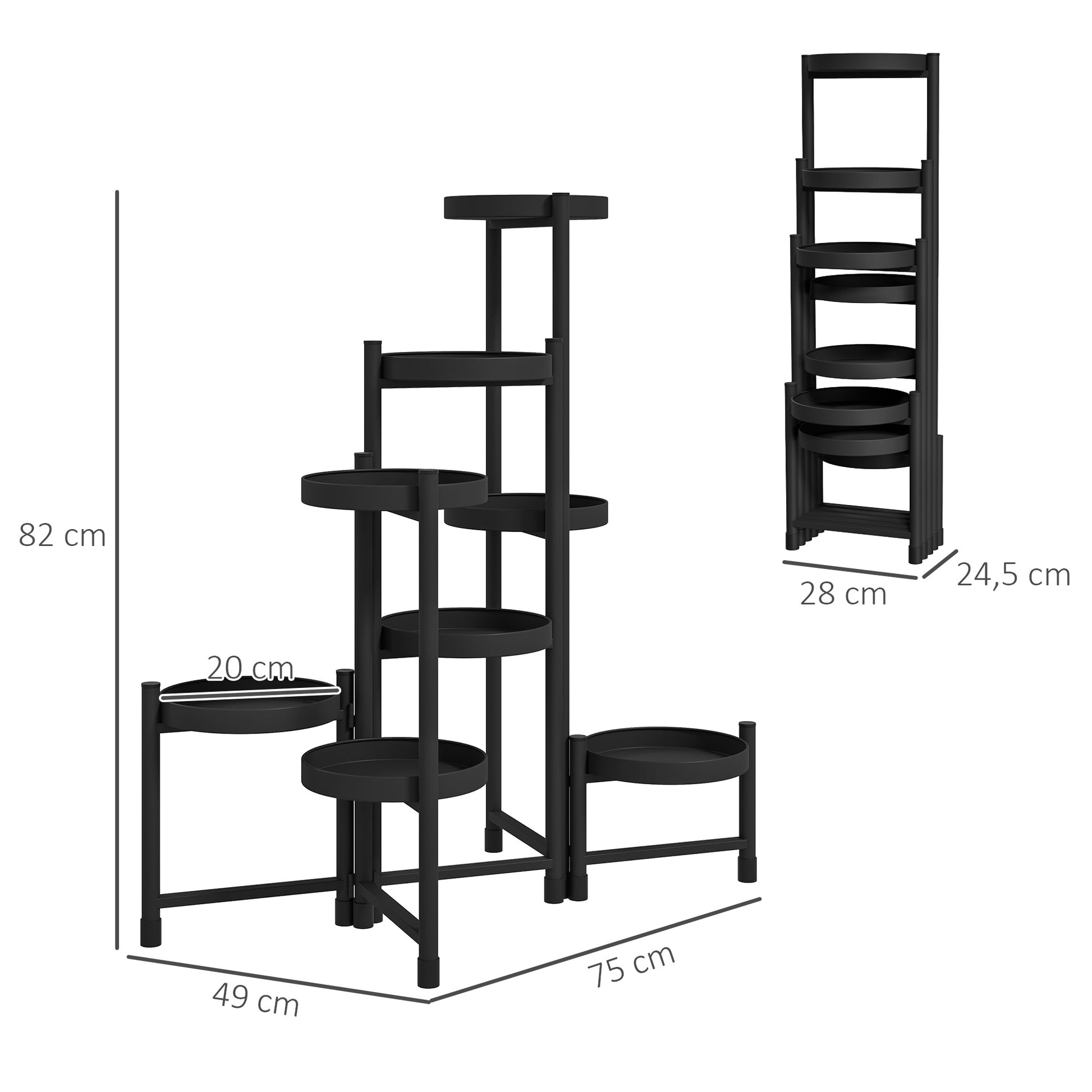 Indoor Plant Stand Steel, 8 Levels, Plant Shelf, Stable Triangular Structure, Foldable Design, Plant Holder, for Terrace Garden Balcony Living Room, Black
