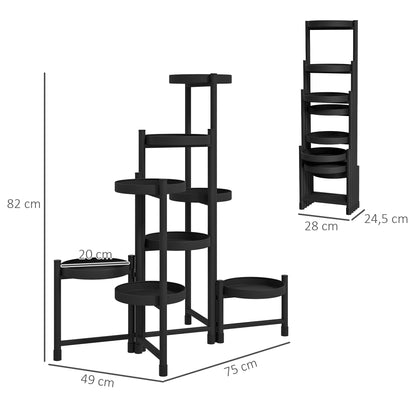 Indoor Plant Stand Steel, 8 Levels, Plant Shelf, Stable Triangular Structure, Foldable Design, Plant Holder, for Terrace Garden Balcony Living Room, Black