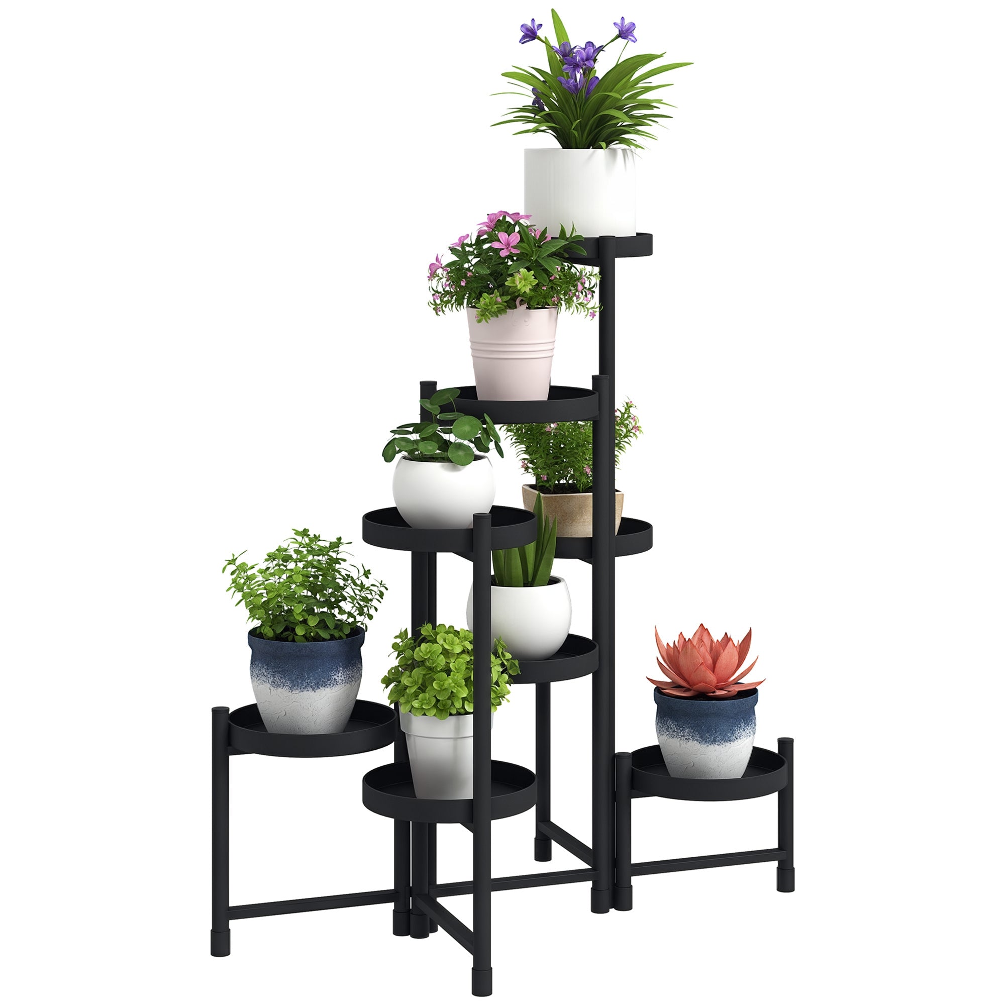 Indoor Plant Stand Steel, 8 Levels, Plant Shelf, Stable Triangular Structure, Foldable Design, Plant Holder, for Terrace Garden Balcony Living Room, Black