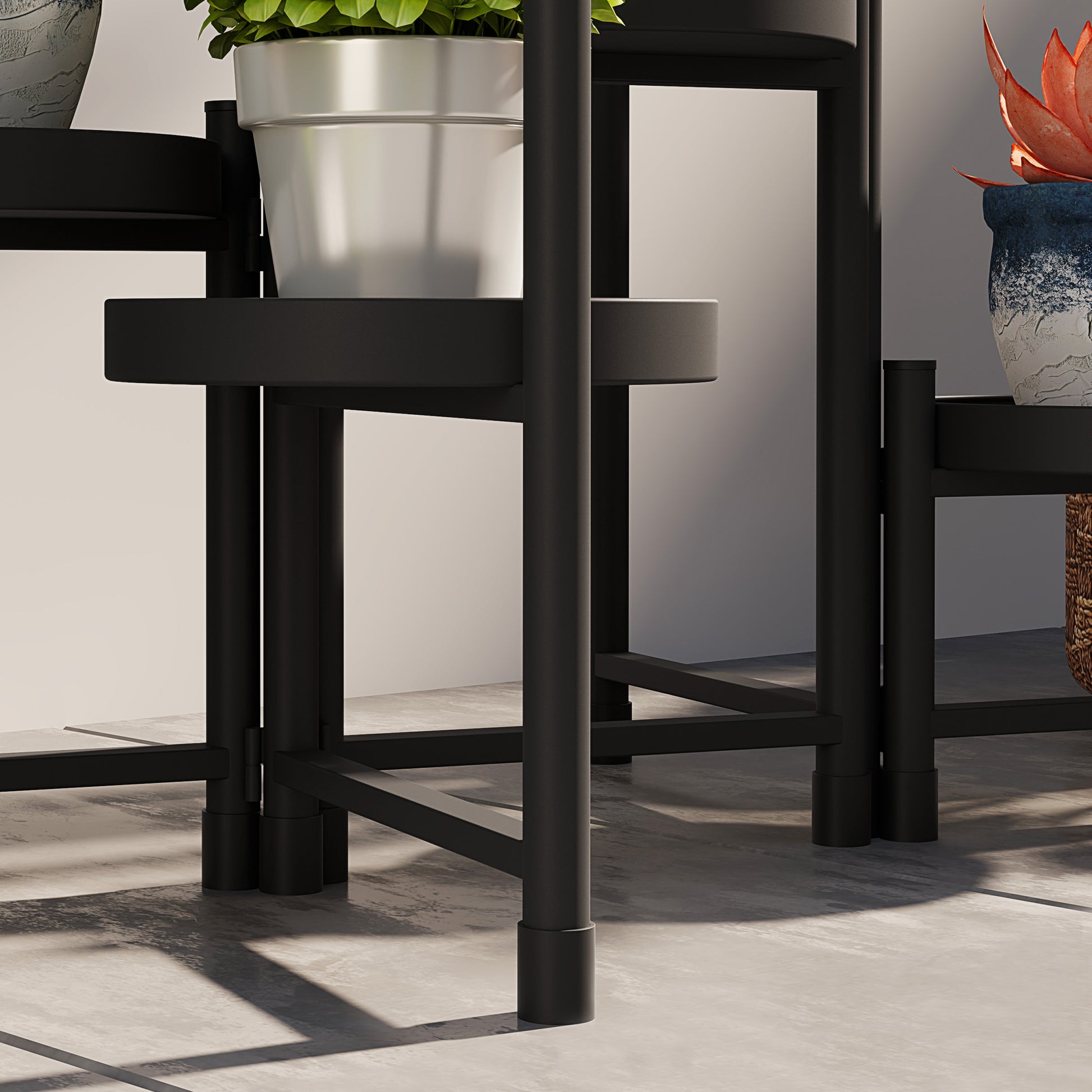 Indoor Plant Stand Steel, 8 Levels, Plant Shelf, Stable Triangular Structure, Foldable Design, Plant Holder, for Terrace Garden Balcony Living Room, Black