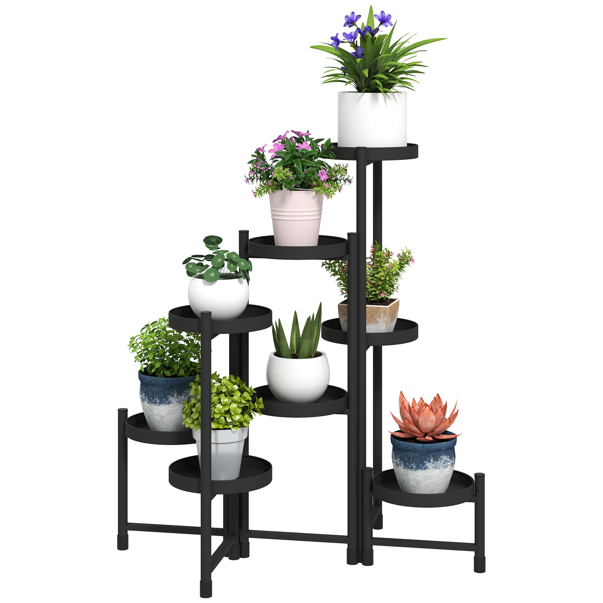 Indoor Plant Stand Steel, 8 Levels, Plant Shelf, Stable Triangular Structure, Foldable Design, Plant Holder, for Terrace Garden Balcony Living Room, Black