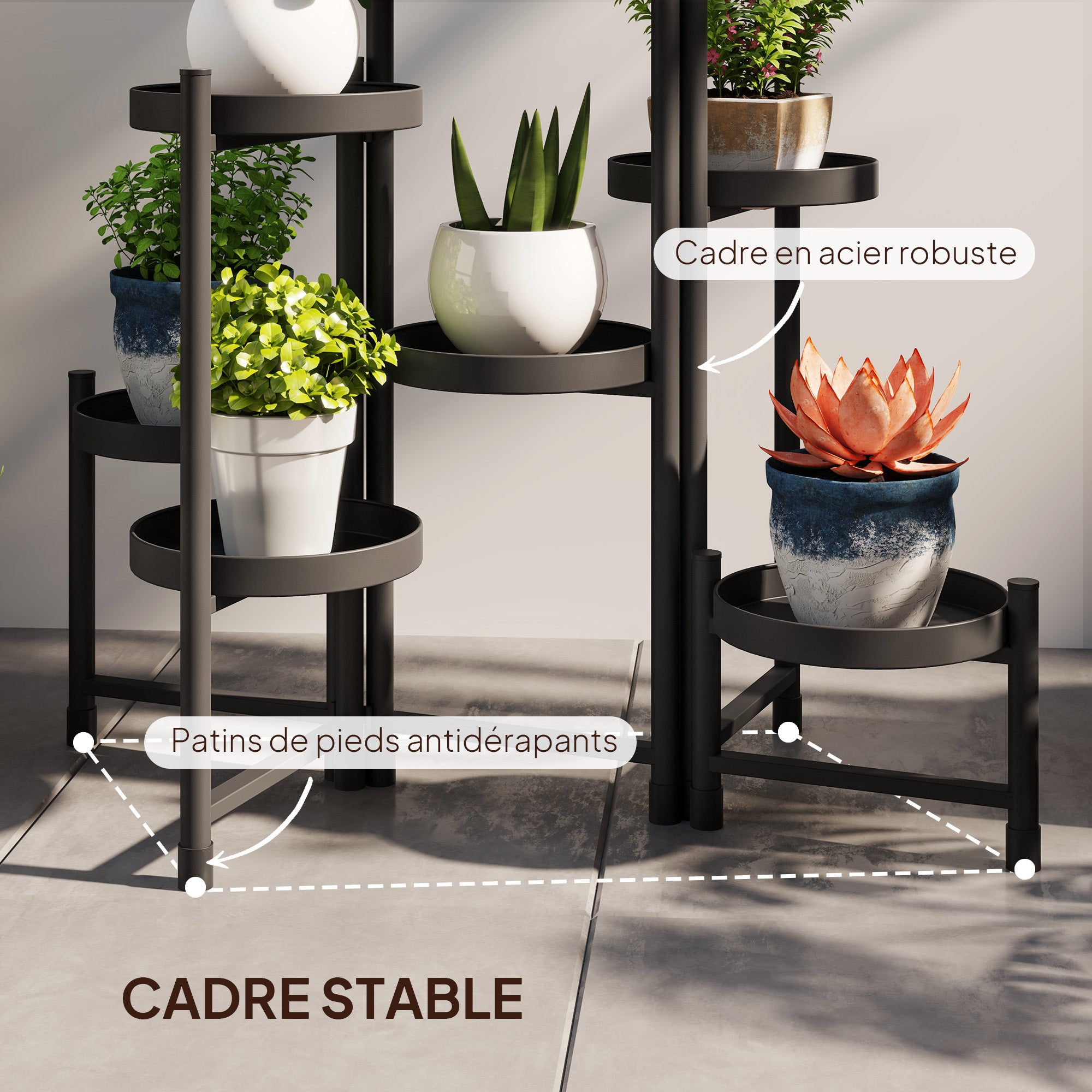 Indoor Plant Stand Steel, 8 Levels, Plant Shelf, Stable Triangular Structure, Foldable Design, Plant Holder, for Terrace Garden Balcony Living Room, Black