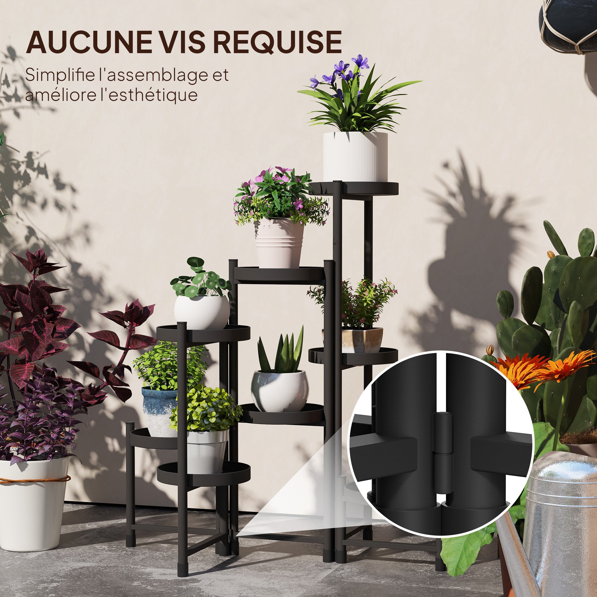 Indoor Plant Stand Steel, 8 Levels, Plant Shelf, Stable Triangular Structure, Foldable Design, Plant Holder, for Terrace Garden Balcony Living Room, Black