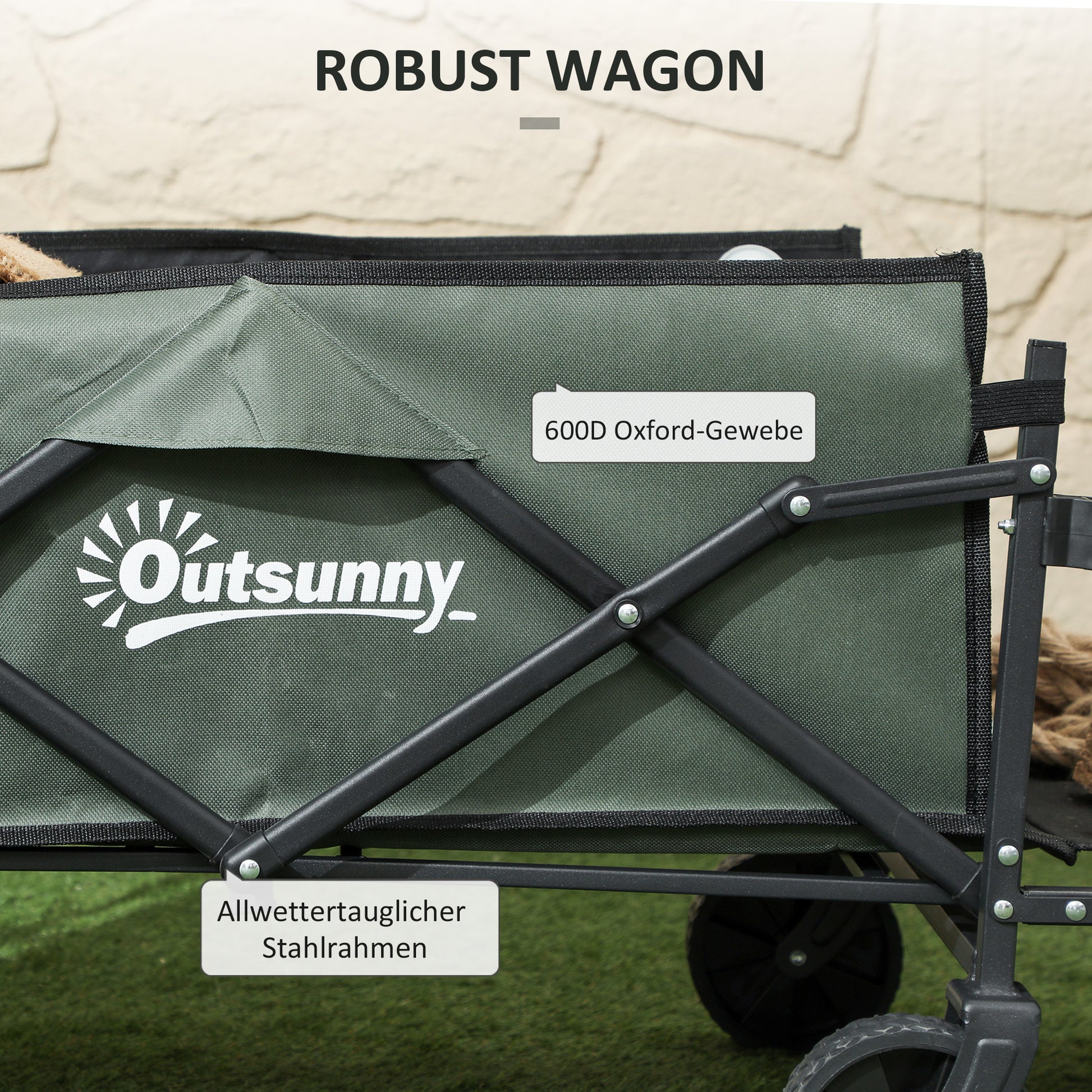 Garden Cart 90 kg Load Capacity, Foldable Transport Wagon with Removable Canopy, Handle, Wheels, Swivel Axle, Beach Cart Hand Wagon Garden Cart 72 Liter Equipment Cart for Home Garden, Green