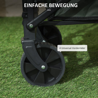 Garden Cart 90 kg Load Capacity, Foldable Transport Wagon with Removable Canopy, Handle, Wheels, Swivel Axle, Beach Cart Hand Wagon Garden Cart 72 Liter Equipment Cart for Home Garden, Green