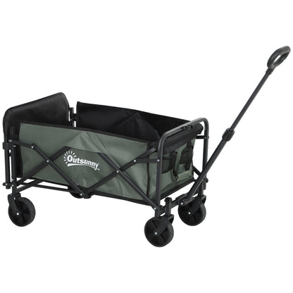 Garden Cart 90 kg Load Capacity, Foldable Transport Wagon with Removable Canopy, Handle, Wheels, Swivel Axle, Beach Cart Hand Wagon Garden Cart 72 Liter Equipment Cart for Home Garden, Green