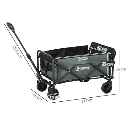Garden Cart 90 kg Load Capacity, Foldable Transport Wagon with Removable Canopy, Handle, Wheels, Swivel Axle, Beach Cart Hand Wagon Garden Cart 72 Liter Equipment Cart for Home Garden, Green
