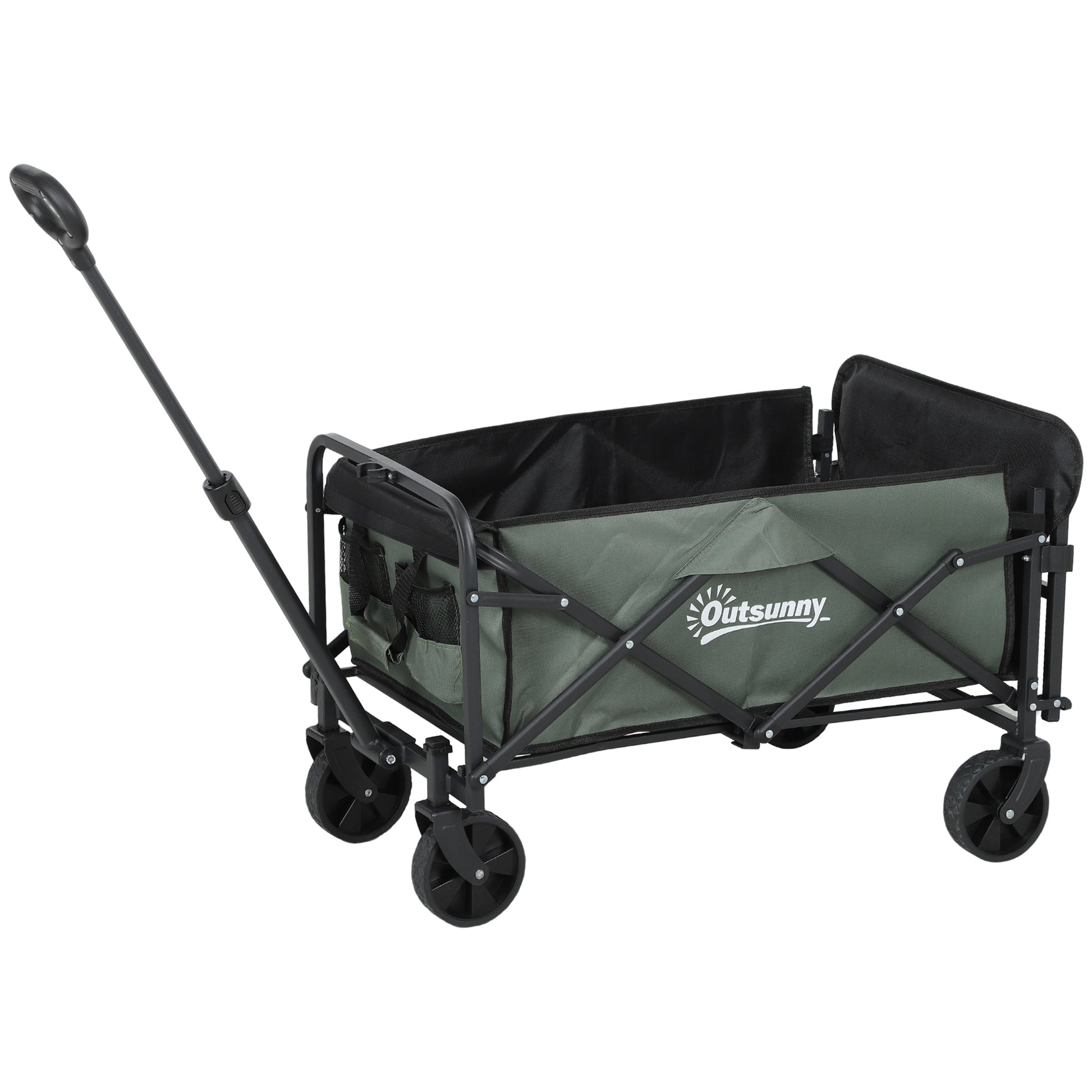 Garden Cart 90 kg Load Capacity, Foldable Transport Wagon with Removable Canopy, Handle, Wheels, Swivel Axle, Beach Cart Hand Wagon Garden Cart 72 Liter Equipment Cart for Home Garden, Green