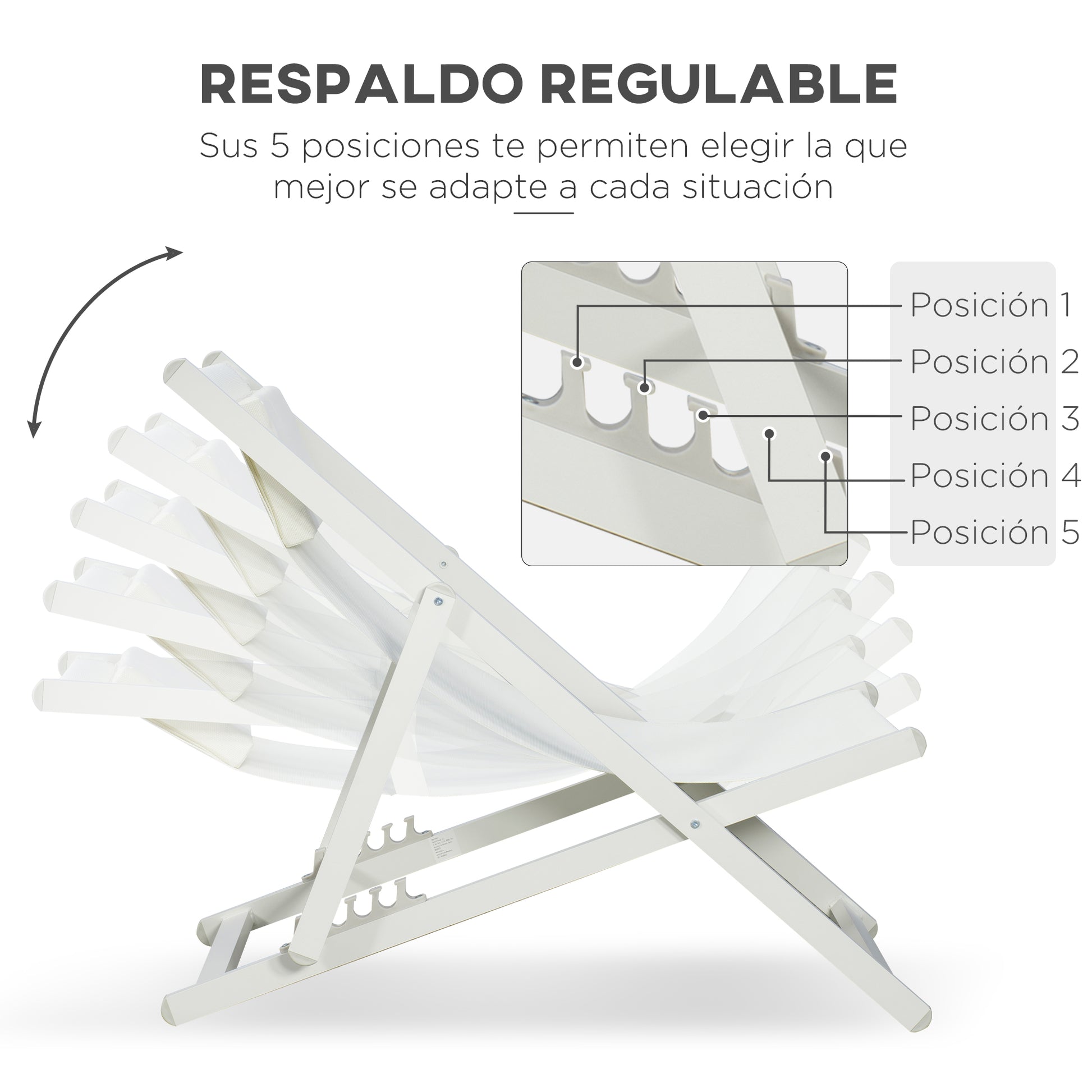 Set of 2 Folding Aluminum Sun Loungers Garden Loungers with 5-Position Adjustable Backrest and Headrest for Terrace Patio Outdoor 58x96.5x91.5 cm White