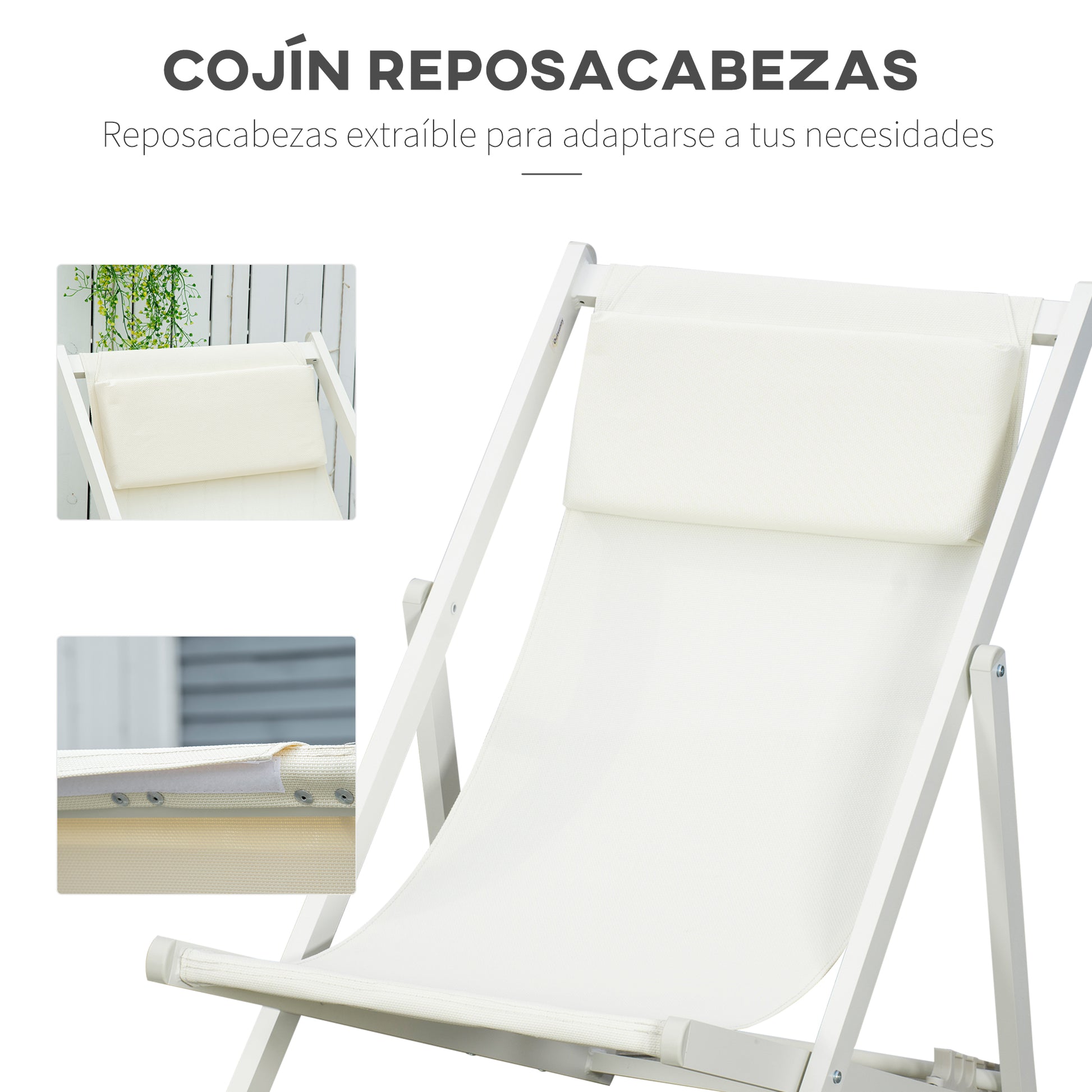 Set of 2 Folding Aluminum Sun Loungers Garden Loungers with 5-Position Adjustable Backrest and Headrest for Terrace Patio Outdoor 58x96.5x91.5 cm White