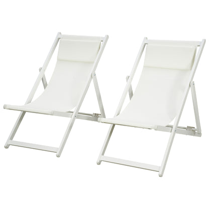 Set of 2 Folding Aluminum Sun Loungers Garden Loungers with 5-Position Adjustable Backrest and Headrest for Terrace Patio Outdoor 58x96.5x91.5 cm White