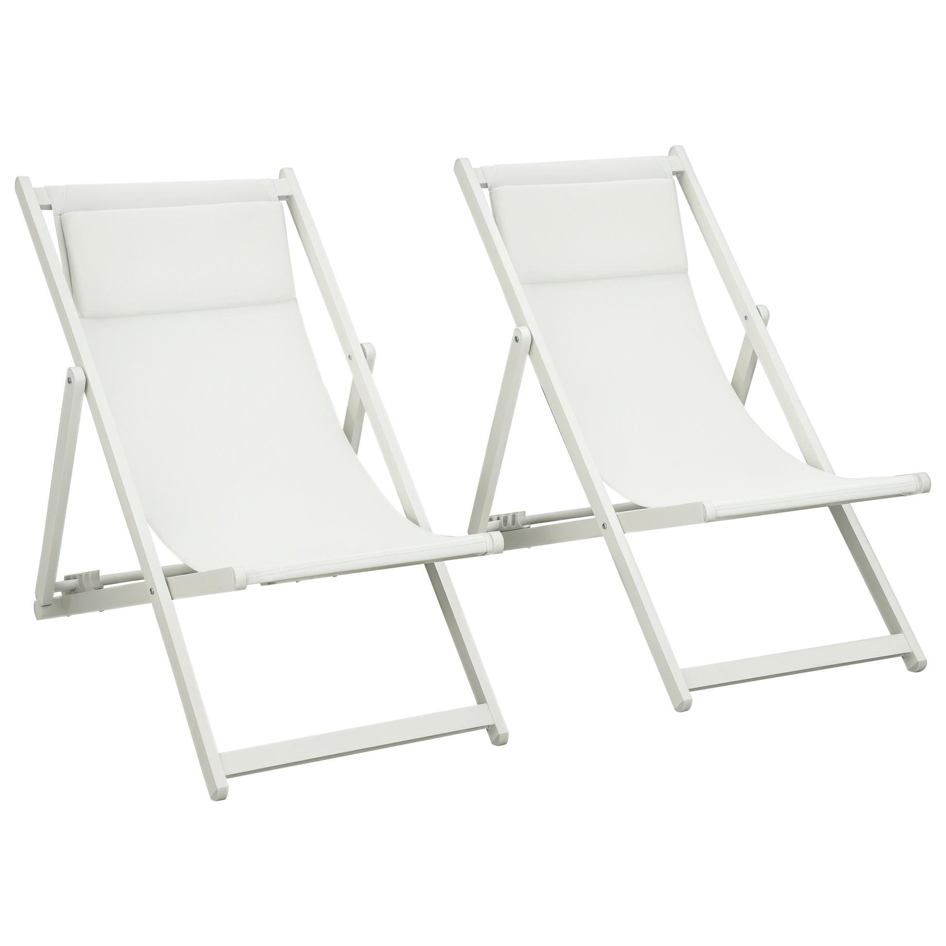 Set of 2 Folding Aluminum Sun Loungers Garden Loungers with 5-Position Adjustable Backrest and Headrest for Terrace Patio Outdoor 58x96.5x91.5 cm White