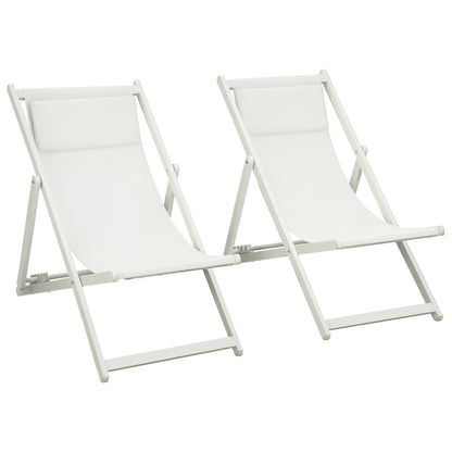 Set of 2 Folding Aluminum Sun Loungers Garden Loungers with 5-Position Adjustable Backrest and Headrest for Terrace Patio Outdoor 58x96.5x91.5 cm White
