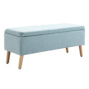 Storage Bench with Linen-Look Upholstery, Bed Bench with Wooden Legs, Storage Trunk for Living Room Bedroom Hallway 110 x 39 x 45 cm, Light Green