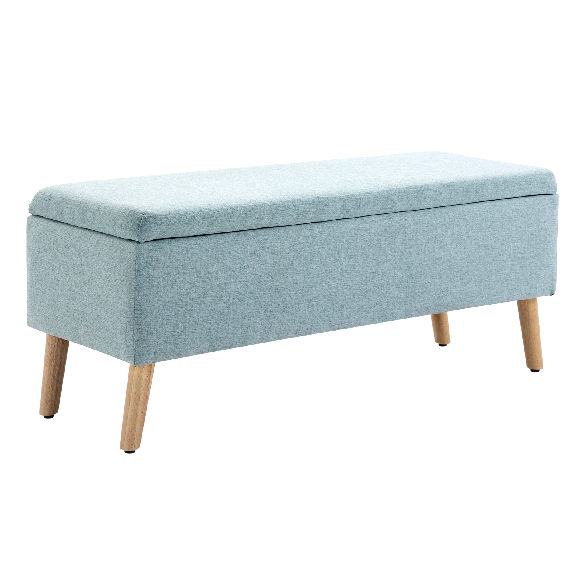 Storage Bench with Linen-Look Upholstery, Bed Bench with Wooden Legs, Storage Trunk for Living Room Bedroom Hallway 110 x 39 x 45 cm, Light Green