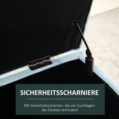 Storage Bench with Linen-Look Upholstery, Bed Bench with Wooden Legs, Storage Trunk for Living Room Bedroom Hallway 110 x 39 x 45 cm, Light Green