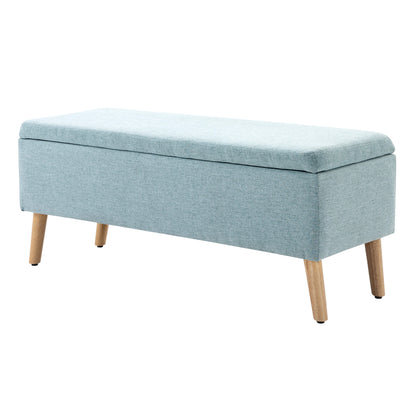 Storage Bench with Linen-Look Upholstery, Bed Bench with Wooden Legs, Storage Trunk for Living Room Bedroom Hallway 110 x 39 x 45 cm, Light Green